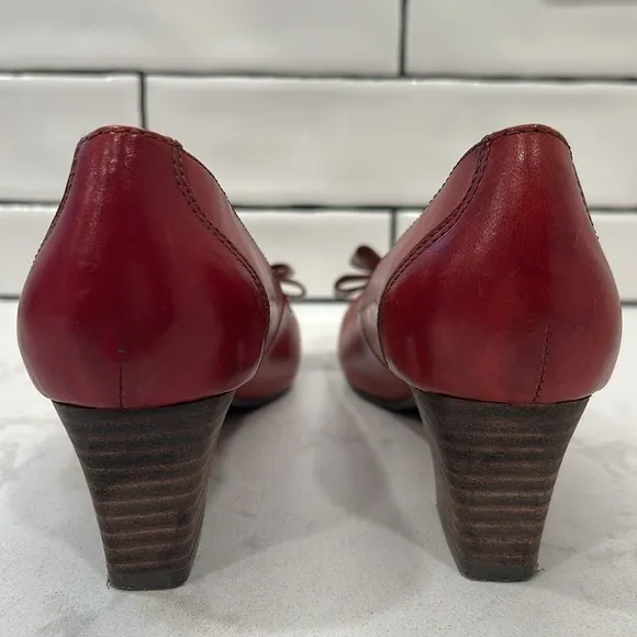 Corkys Women's Camellia Elite Pumps Shoes Red SZ 7 Leather Bow Block Heel