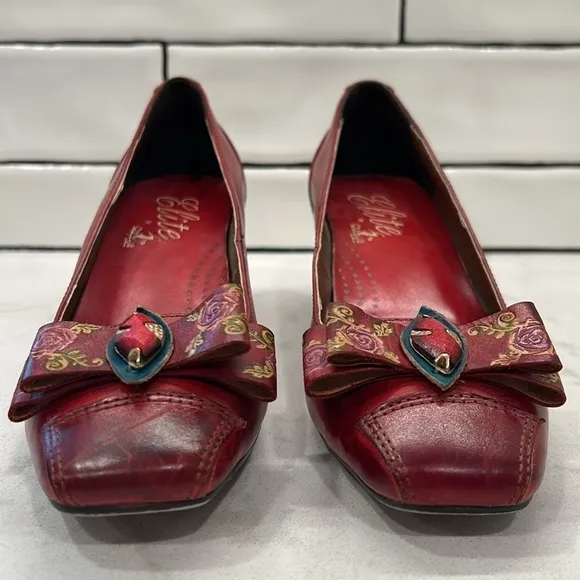 Corkys Women's Camellia Elite Pumps Shoes Red SZ 7 Leather Bow Block Heel