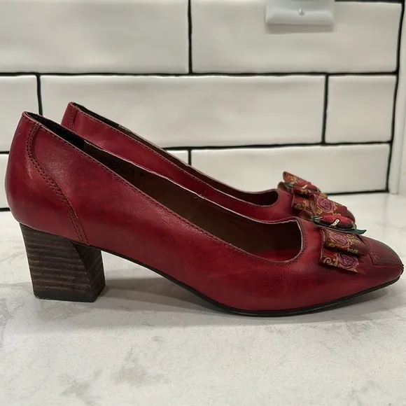 Corkys Women's Camellia Elite Pumps Shoes Red SZ 7 Leather Bow Block Heel