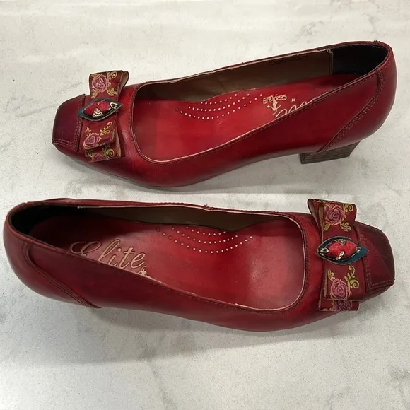 Corkys Women's Camellia Elite Pumps Shoes Red SZ 7 Leather Bow Block Heel