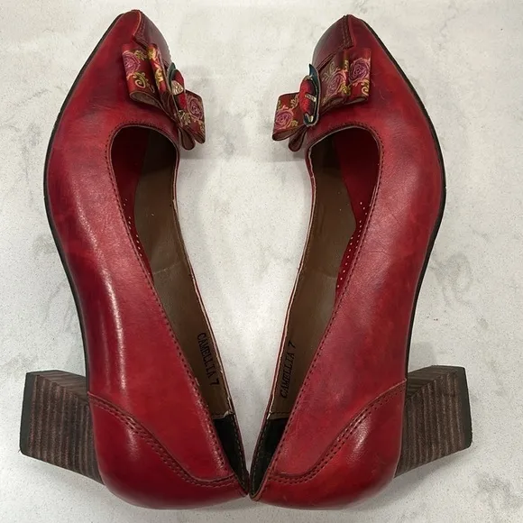Corkys Women's Camellia Elite Pumps Shoes Red SZ 7 Leather Bow Block Heel