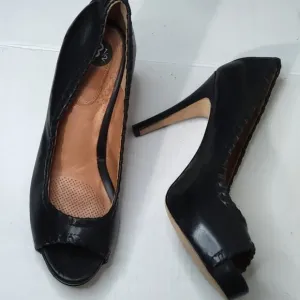 Corso Como Elegant Black Leather Peep-Toe Heels Stiletto 8.5