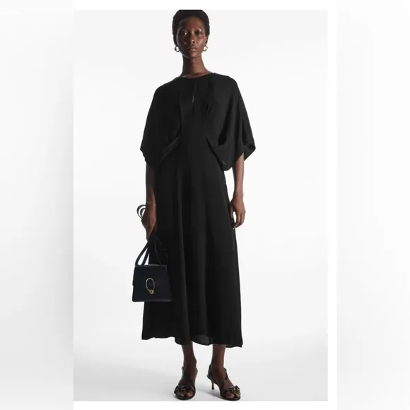 COS Black Draped Pleated Maxi Dress 12