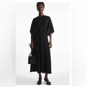 COS Black Draped Pleated Maxi Dress 12