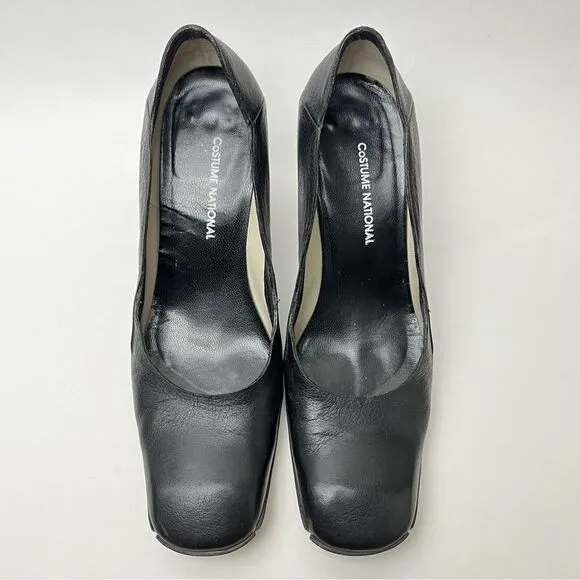 Costume National Black Leather Pumps US 6 36 Made in Italy 3” High Heels Shoes