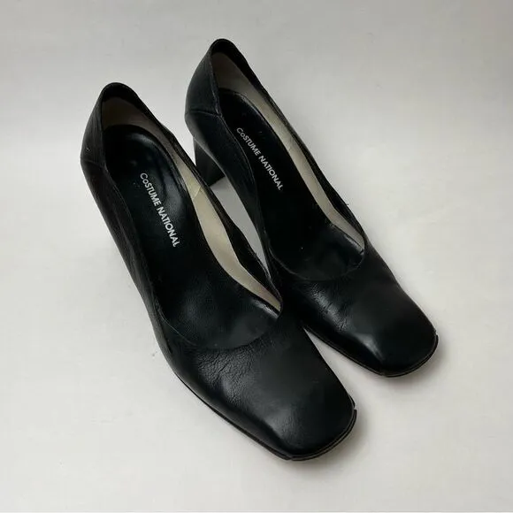 Costume National Black Leather Pumps US 6 36 Made in Italy 3” High Heels Shoes