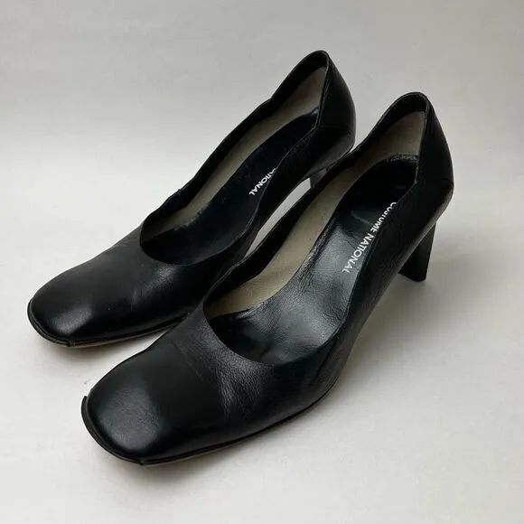 Costume National Black Leather Pumps US 6 36 Made in Italy 3” High Heels Shoes
