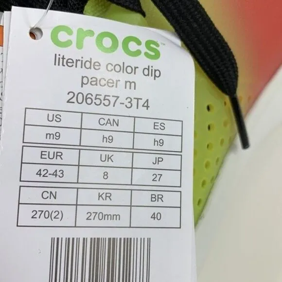 Crocs Yellow &amp; Red Lite Ride Casual Sneakers men’s Size 9