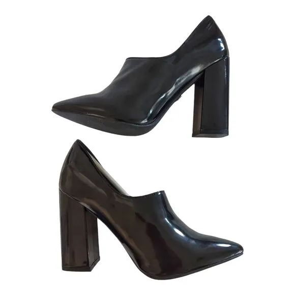 DAISY STREET Black Vamp Pump Faux Patent Leather Block Heel Size 7 Costume Clean