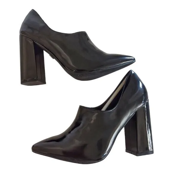 DAISY STREET Black Vamp Pump Faux Patent Leather Block Heel Size 7 Costume Clean