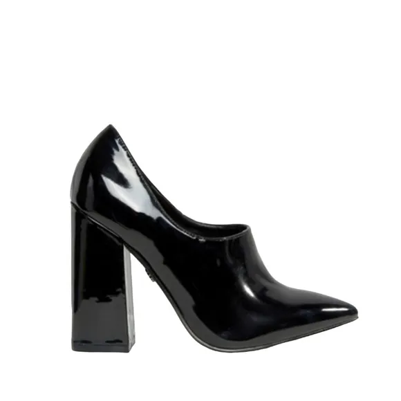 DAISY STREET Black Vamp Pump Faux Patent Leather Block Heel Size 7 Costume Clean