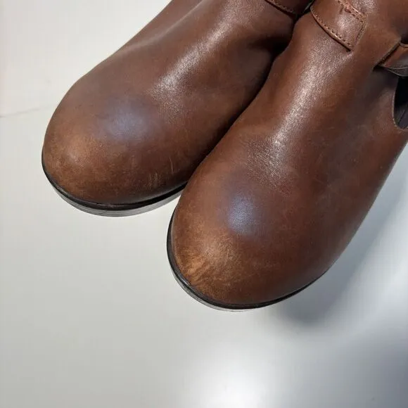 Dansko Franka Chocolate Brown Leather Buckle Ankle Bootie Wedges 40 Chunky Heels