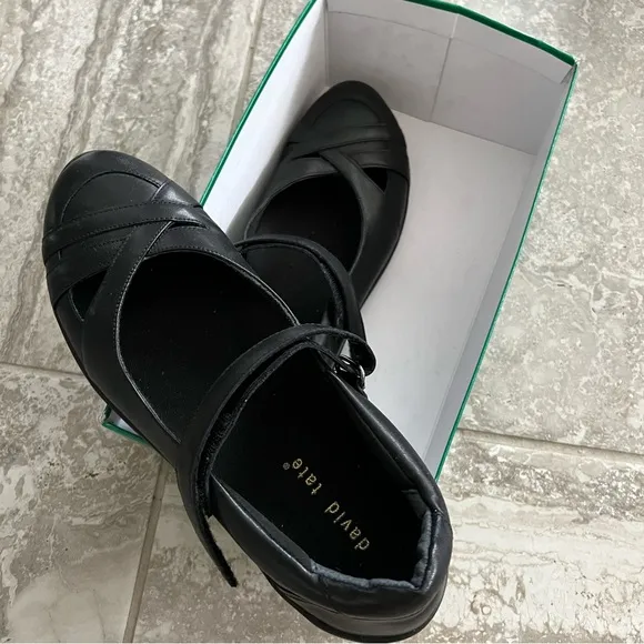 David Tate Black Leather Shoes Sonoma Mary Jane Flats Size 11M NEW in Box