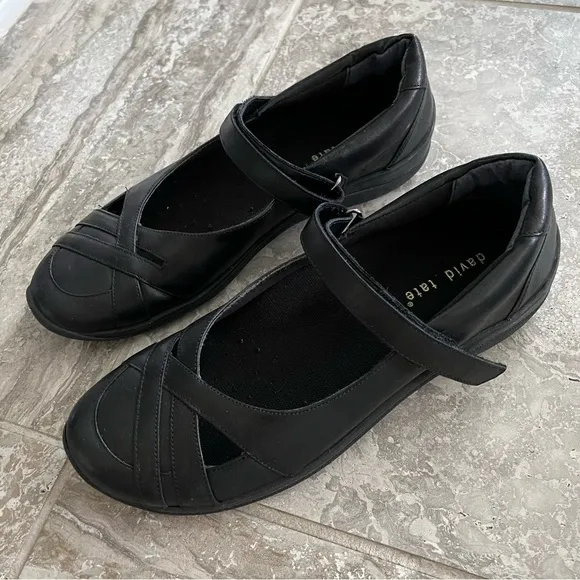 David Tate Black Leather Shoes Sonoma Mary Jane Flats Size 11M NEW in Box