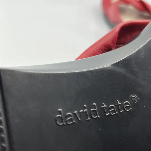 David Tate Cabo Wedge Red Leather Sandals 12W Open Toe Slide Woven knot Top
