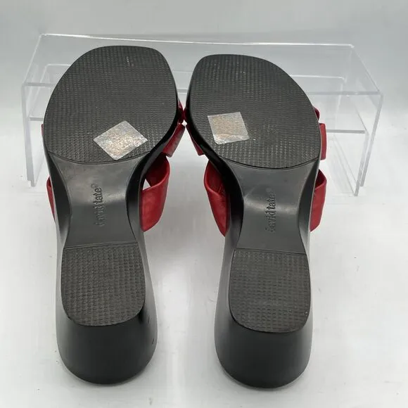David Tate Cabo Wedge Red Leather Sandals 12W Open Toe Slide Woven knot Top