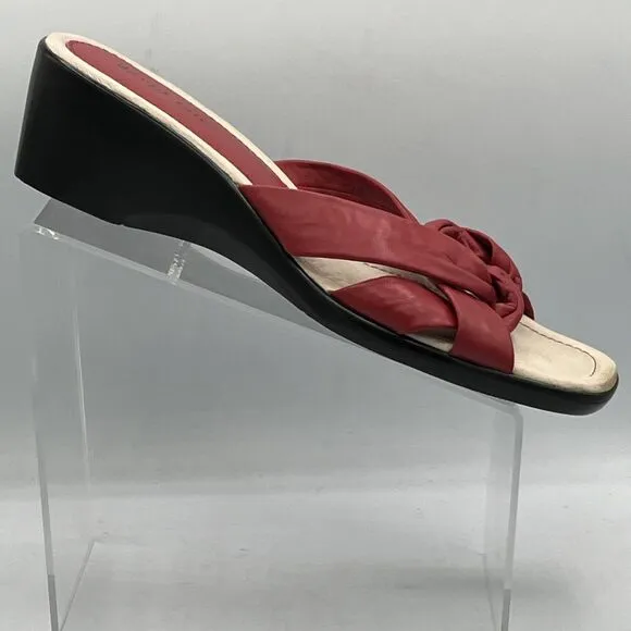 David Tate Cabo Wedge Red Leather Sandals 12W Open Toe Slide Woven knot Top