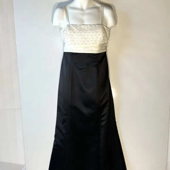 David's Bridal 2pc SZ16 Black &amp; White Satin Lace Beaded Formal Wedding Black Tie