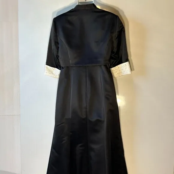 David's Bridal 2pc SZ16 Black &amp; White Satin Lace Beaded Formal Wedding Black Tie
