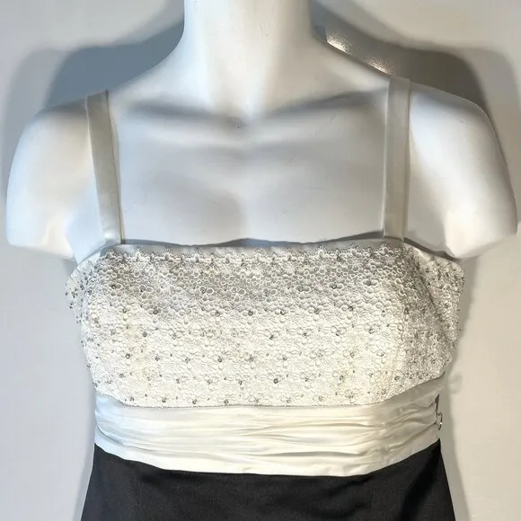 David's Bridal 2pc SZ16 Black &amp; White Satin Lace Beaded Formal Wedding Black Tie