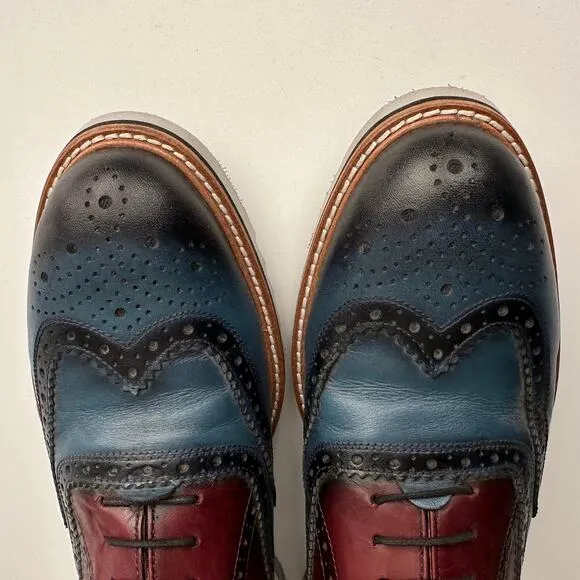 Deckard EUC Handmade Red Blue Ombre Perforated Brogue Oxford Shoes EU 42 Men 9