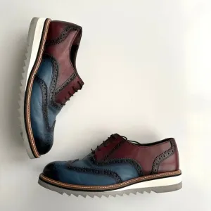 Deckard EUC Handmade Red Blue Ombre Perforated Brogue Oxford Shoes EU 42 Men 9