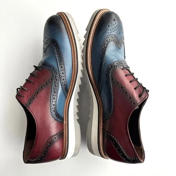 Deckard EUC Handmade Red Blue Ombre Perforated Brogue Oxford Shoes EU 42 Men 9