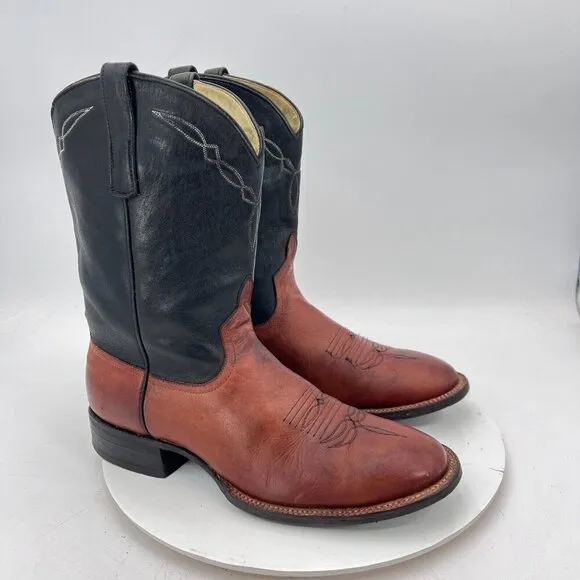Dennard's Western Wear Men Size 9 Brown Black Color Block Leather Western Boot