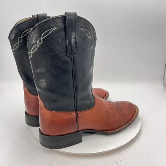 Dennard's Western Wear Men Size 9 Brown Black Color Block Leather Western Boot