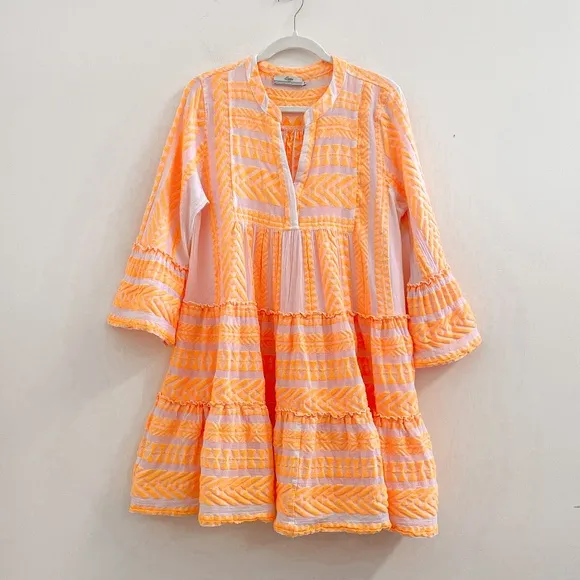 Devotion Twins Embroidered Ella Tunic Dress in Neon Orange M