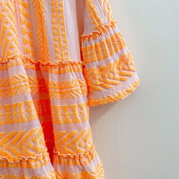 Devotion Twins Embroidered Ella Tunic Dress in Neon Orange M