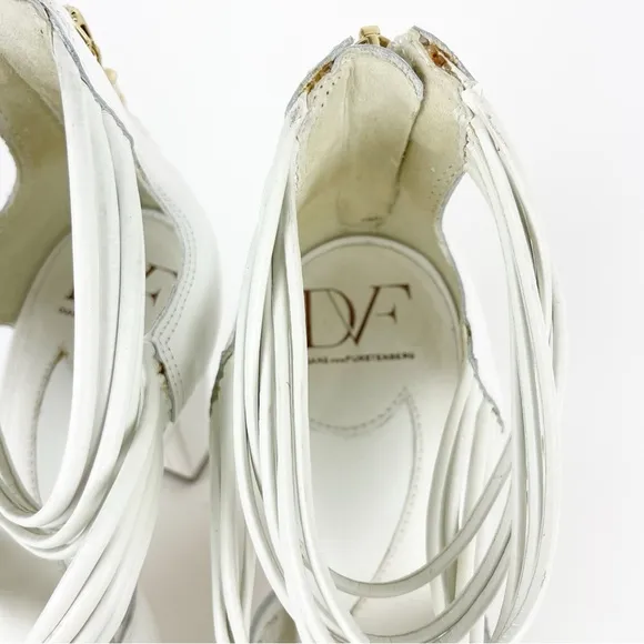Diane Von Furstenberg White Wrap Around Heeled Sandals Size 9