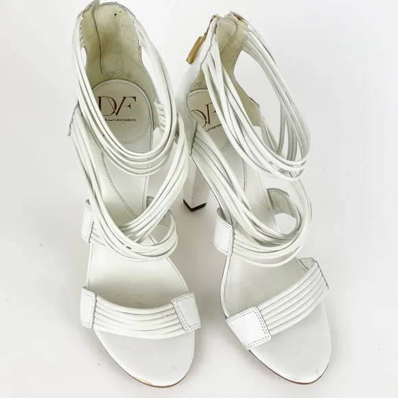 Diane Von Furstenberg White Wrap Around Heeled Sandals Size 9
