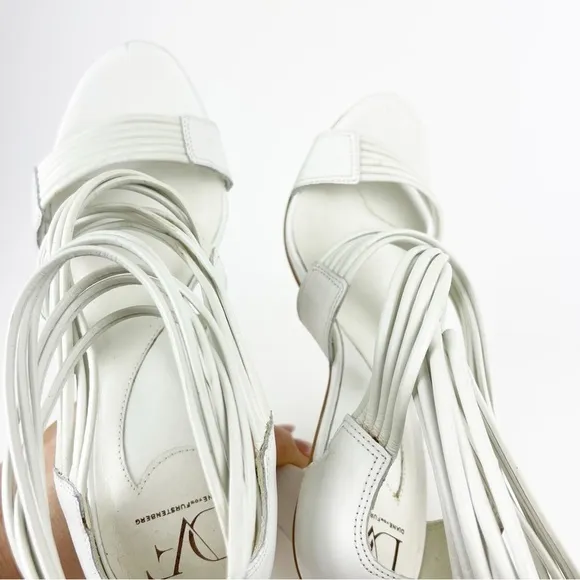 Diane Von Furstenberg White Wrap Around Heeled Sandals Size 9