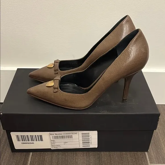 Dolce &amp; Gabbana Brown Leather Heels with Gold Embellishment