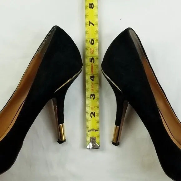 Dolce Vita 8.5 Black Suede Gold Trim Heel Pointed Toe Women's Slip On Pumps Heel