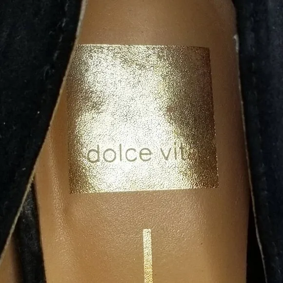Dolce Vita 8.5 Black Suede Gold Trim Heel Pointed Toe Women's Slip On Pumps Heel
