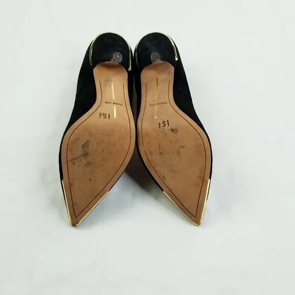 Dolce Vita 8.5 Black Suede Gold Trim Heel Pointed Toe Women's Slip On Pumps Heel