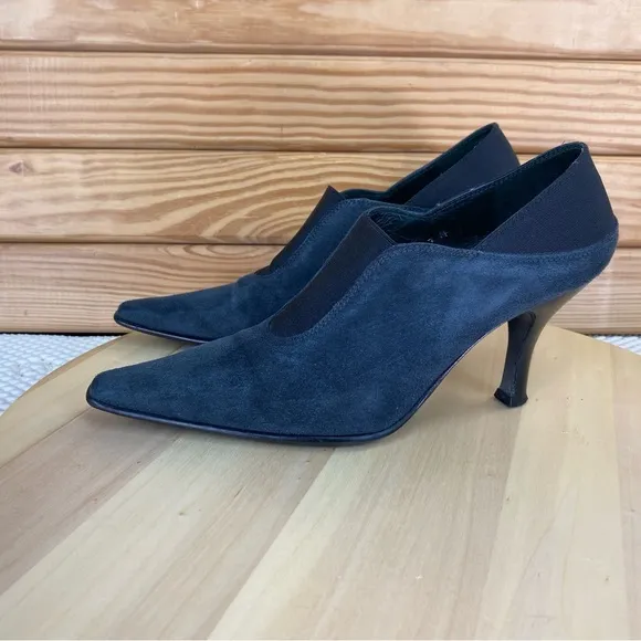 Donald J Pliner 7 US Slip on Black Suede/Leather Stiletto Heels Pumps Shooties