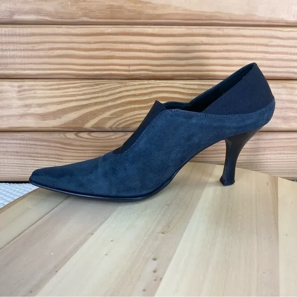 Donald J Pliner 7 US Slip on Black Suede/Leather Stiletto Heels Pumps Shooties