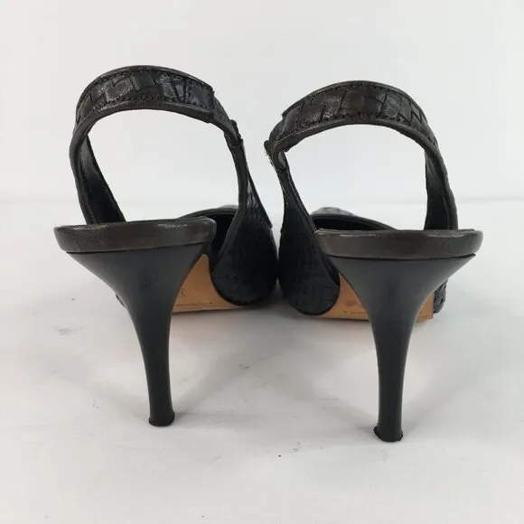 Donald J Pliner Cain Slingback Woven Leather Black Pumps Size 6M