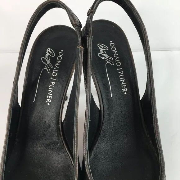 Donald J Pliner Cain Slingback Woven Leather Black Pumps Size 6M