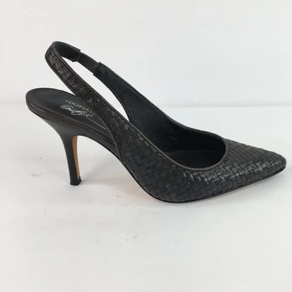 Donald J Pliner Cain Slingback Woven Leather Black Pumps Size 6M