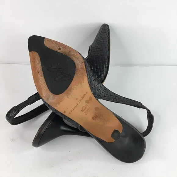 Donald J Pliner Cain Slingback Woven Leather Black Pumps Size 6M