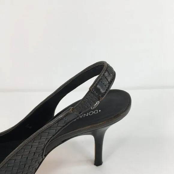 Donald J Pliner Cain Slingback Woven Leather Black Pumps Size 6M