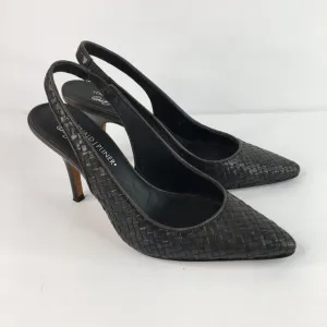 Donald J Pliner Cain Slingback Woven Leather Black Pumps Size 6M