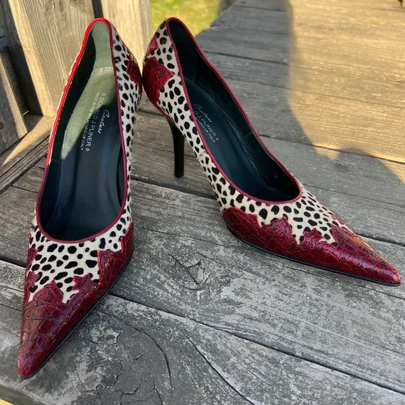 Donald J Pliner Couture COY Calf Hair Leather Pointy Toe Heels Pumps 9M Signed
