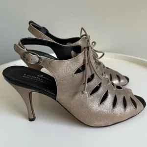 Donald J Pliner Couture Italy Metallic Leather Front Lace Heeled Sandals  7M