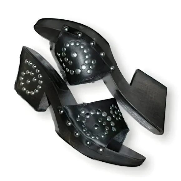 Donald J Pliner Western Couture Black Leather Studded Stud Clogs Mules Heels 7