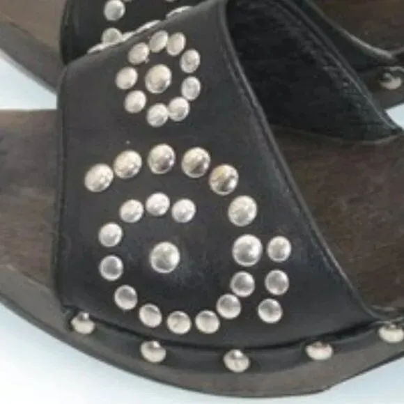 Donald J Pliner Western Couture Black Leather Studded Stud Clogs Mules Heels 7